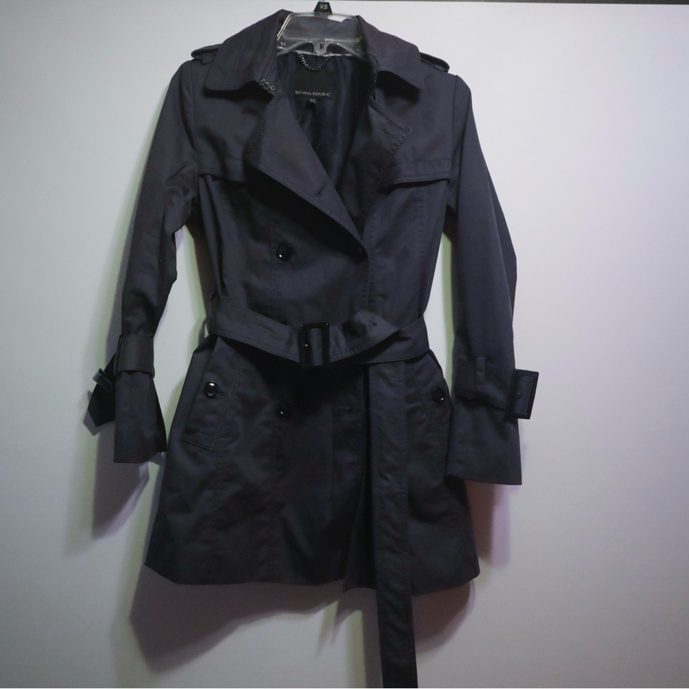 Banana Republic Slate Grey Double-Breasted Trench Coat